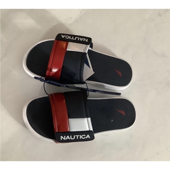Nautica Kids Slide Sandals - Navy, Red, and White - Picture 1 of 4